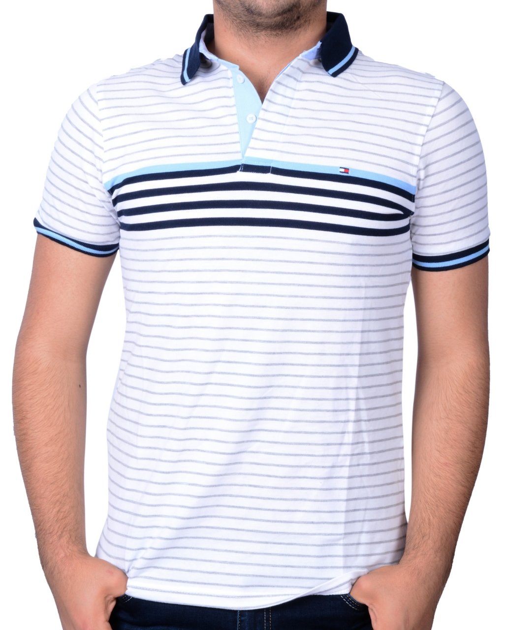 POLO YAKA -REGULAR/SLİM FİT BEYAZ/MAVİ